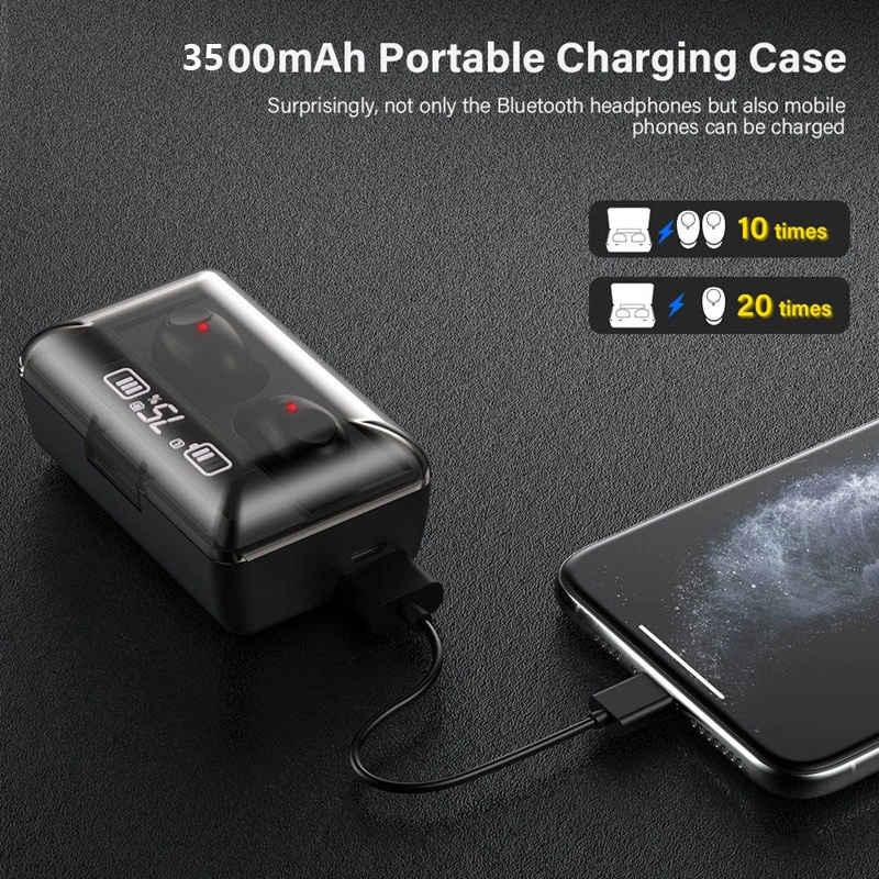 

New Smart Digital Display Bluetooth 5.0 Earphones Wireless Headphones 9D TWS Stereo Sports Waterproof Earbuds Headsets With Mic