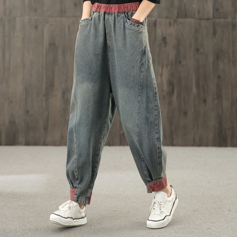 Женские джинсы с эластичной талией свободные брюки до щиколотки весна-осень |