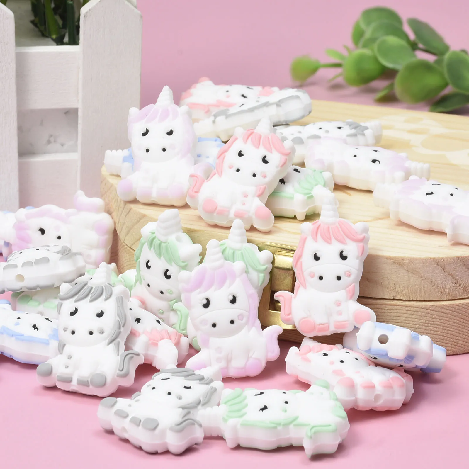 Cuentas de silicona de unicornio para beb&eacute;, chupete de dibujos animados de perlas, regalo de joyer&iacute;a sensorial, accesorios de juguete para dentici&oacute;n, 10 piezas-3