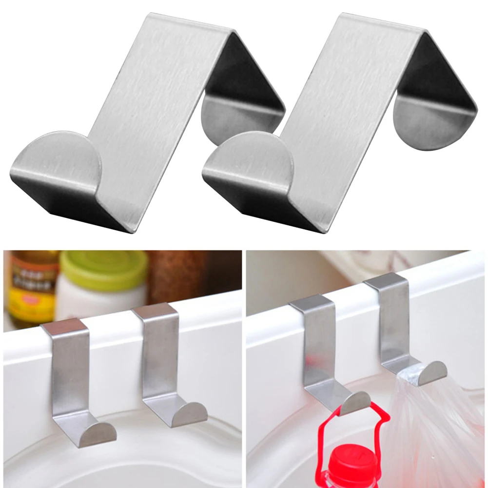 

2pcs Creative Bathroom Nail-free Seamless Rack Stainless Steel Over Door Hooks Kitchen Cabinet Draw Towel Clothes Hangers