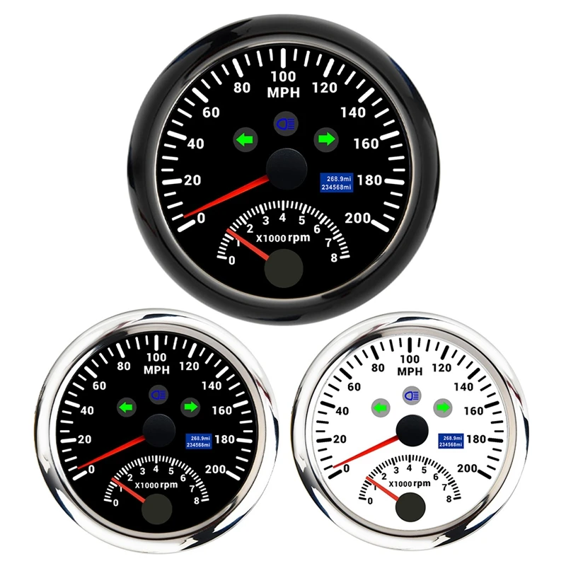 

2-в-1 85 мм Морской GPS Тахометр 0-200 миль/ч Спидометр 0-8000 об/мин с красной подсветкой для морских яхт