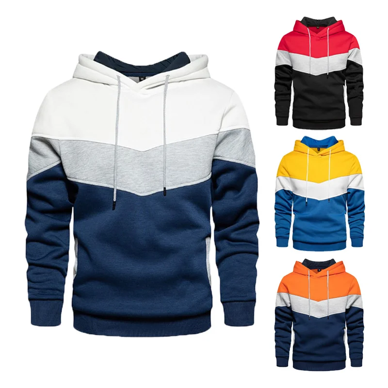 

Men‘s Patchwork Hooded Sweatshirt Hoodies Clothing Loose Fleece Warm Streetwear Male Fashion Autumn Winter Outwear