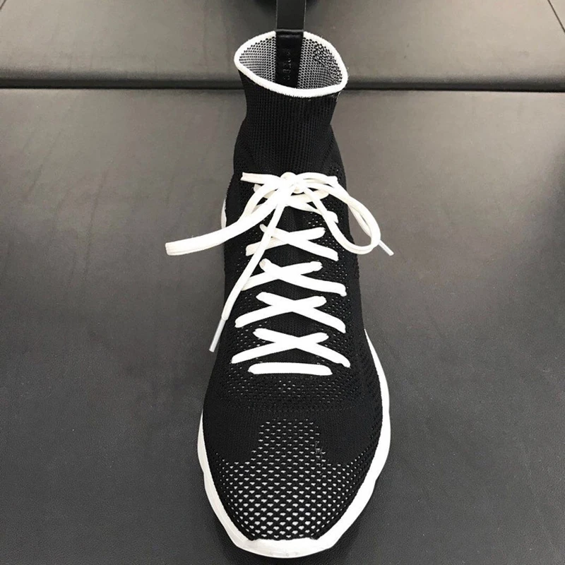 Женские повседневные эластичные кроссовки носки черные дышащие на массивной