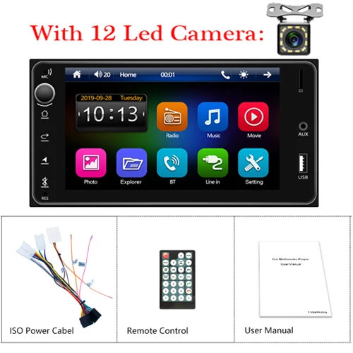 With 12 LED Camera AMPrime 2 Din Автомобильная Радио " мультимедиа для Toyota Corolla авто стерео Android/IOS Авторадио MirrorLink Bluetooth USB TF FM камера - Цвет: With 12 LED Camera