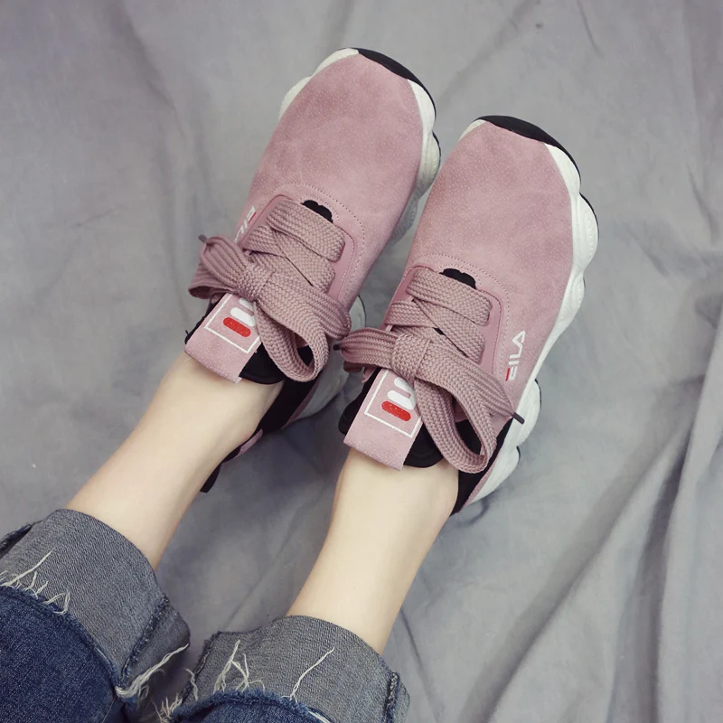 Новинка 2019 года Женская Весенняя спортивная обувь Красные кроссовки на толстой