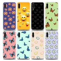 smile face and butterfly clear phone case for samsung a70 a70s a40 a50 a30 a20e a20s a10 a10s note 8 9 10 plus soft silicon