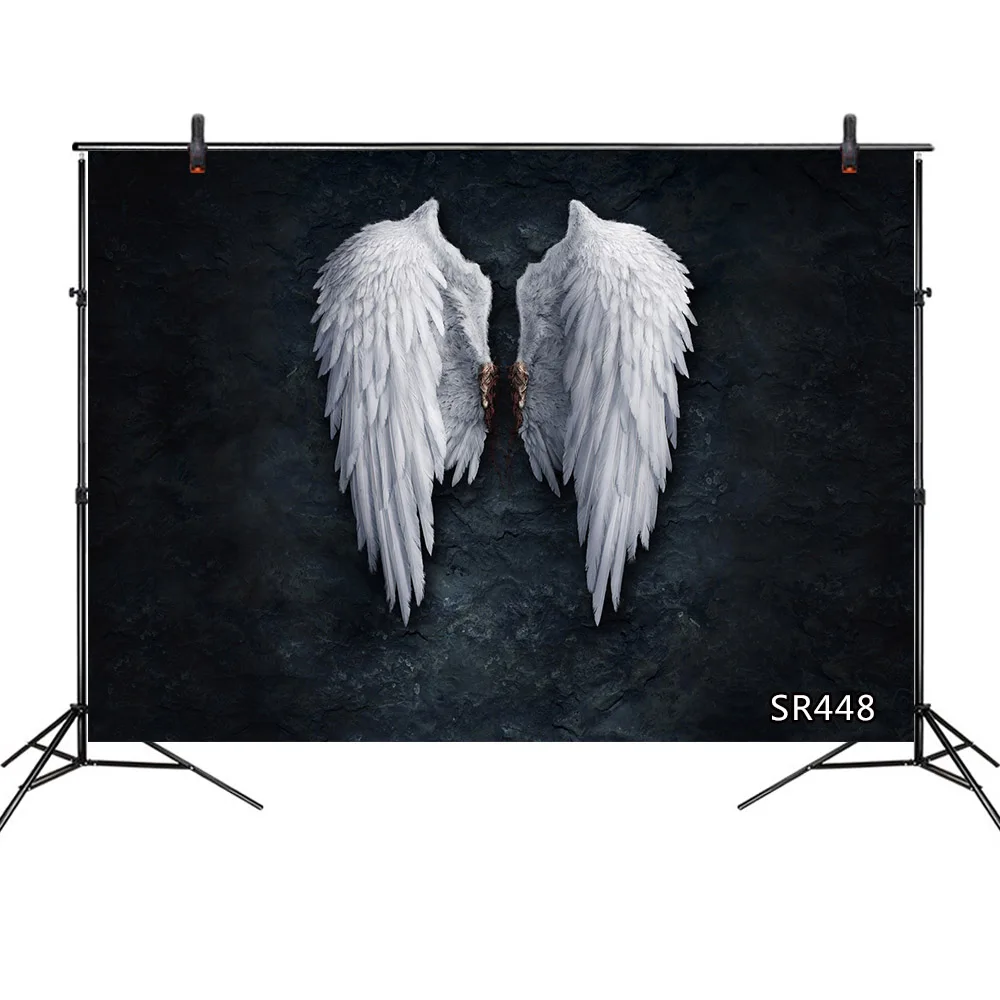 Виниловый фон для фотосъемки с белыми перьями и крыльями изображением ангела