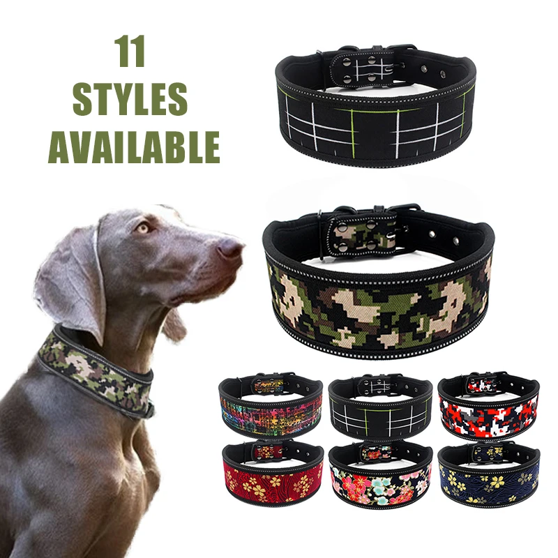 

Reflective Puppy Big Dog Collar with Buckle Printing Adjustable Pet Collar for Small Medium Large Dogs Pitbull Leash Dog Chain
