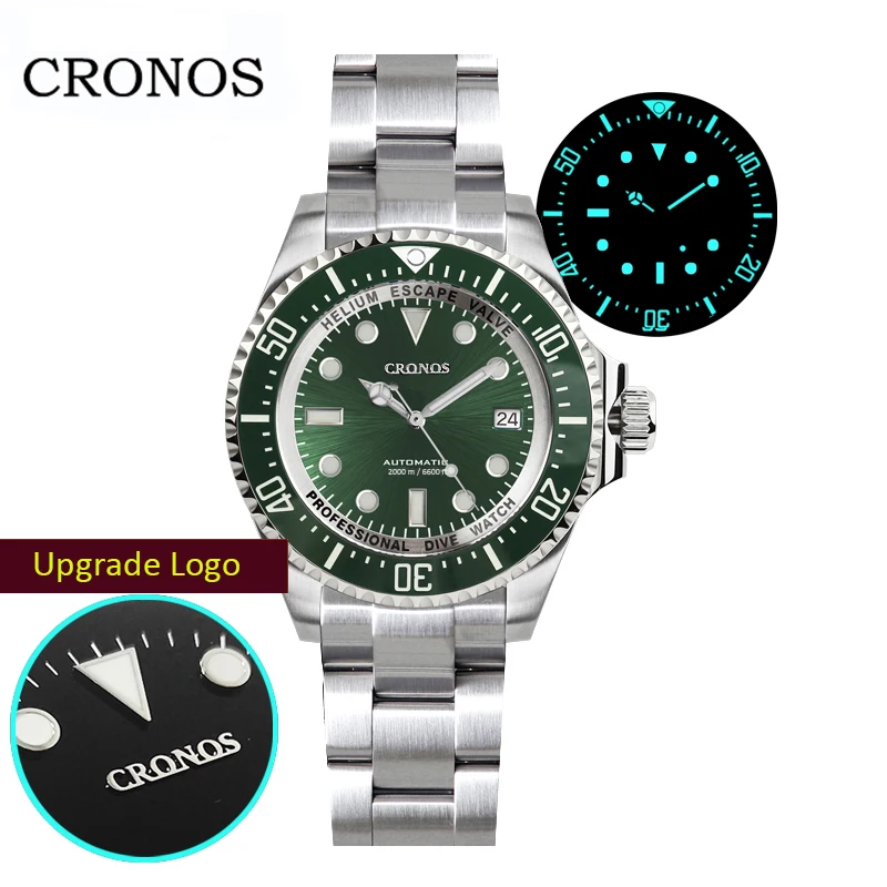 

Cronos Watch Automatic Diving Stainless Steel 2000M Water Resistance Professional Diver Mechanical Wristwatch Men NH35 Movement