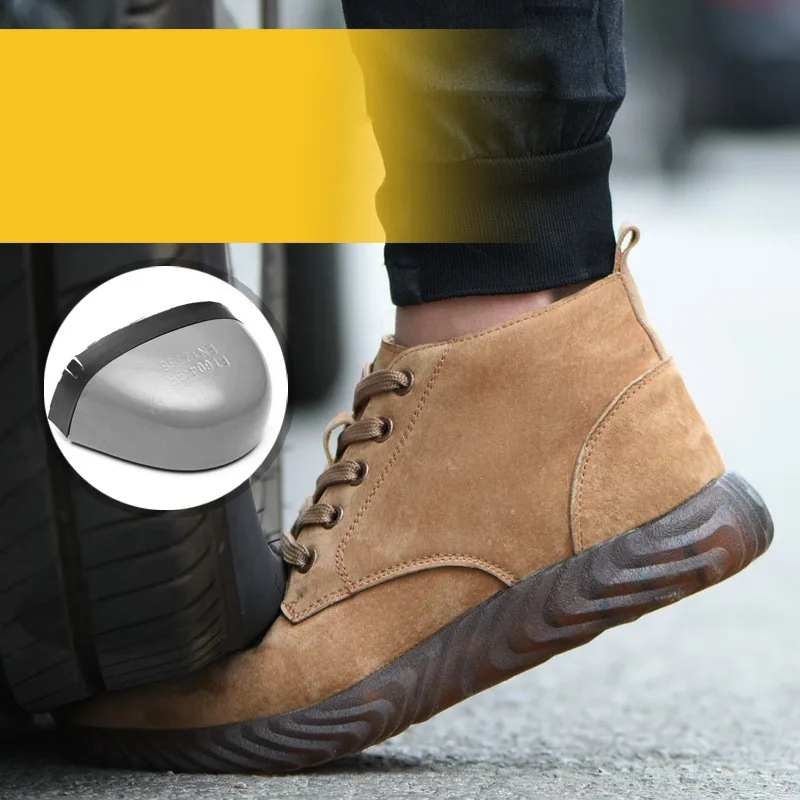 Неразрушаемые мужские высокие дышащие замшевые кожаные рабочие ботинки со