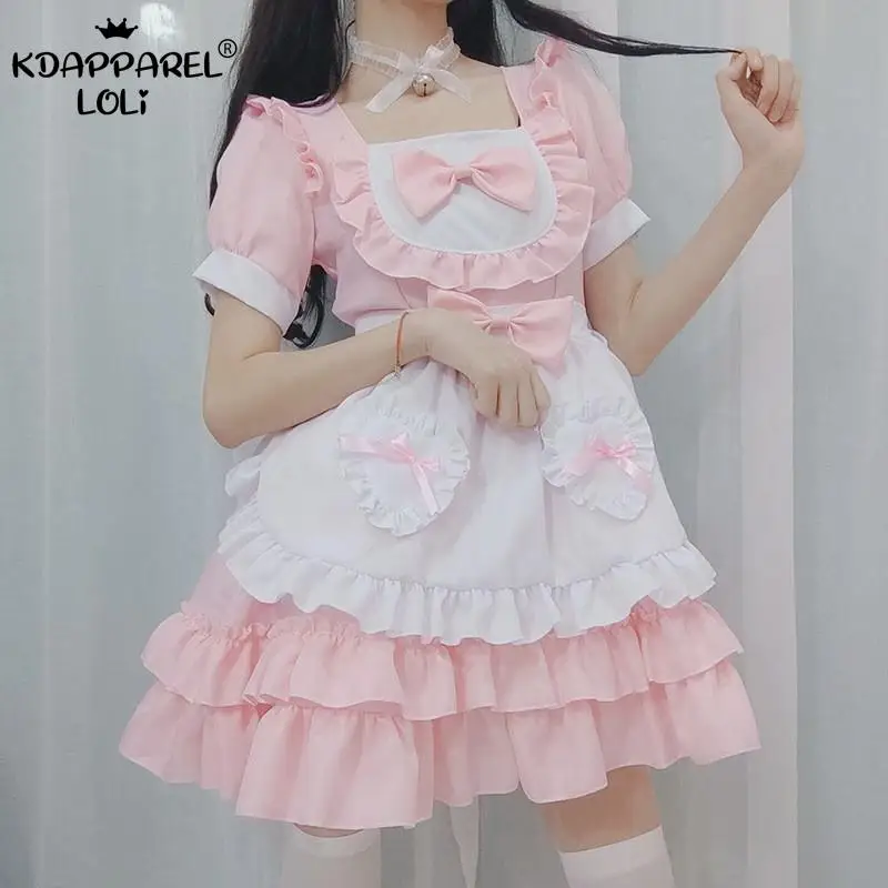 Японские мини платья в стиле Лолиты сексуальные наряды горничной милые летние
