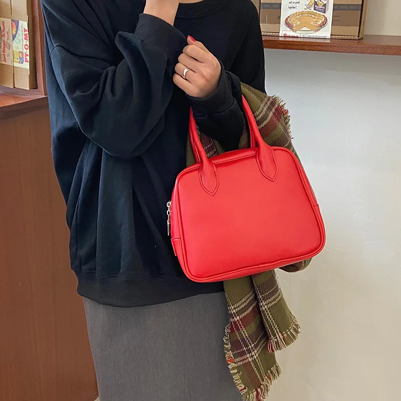 

New Fashion Women's Top-handle Bags Solid Color PU Leather Ladies Small Square Hangbags Simple Female Casual Tote Bag for Trip