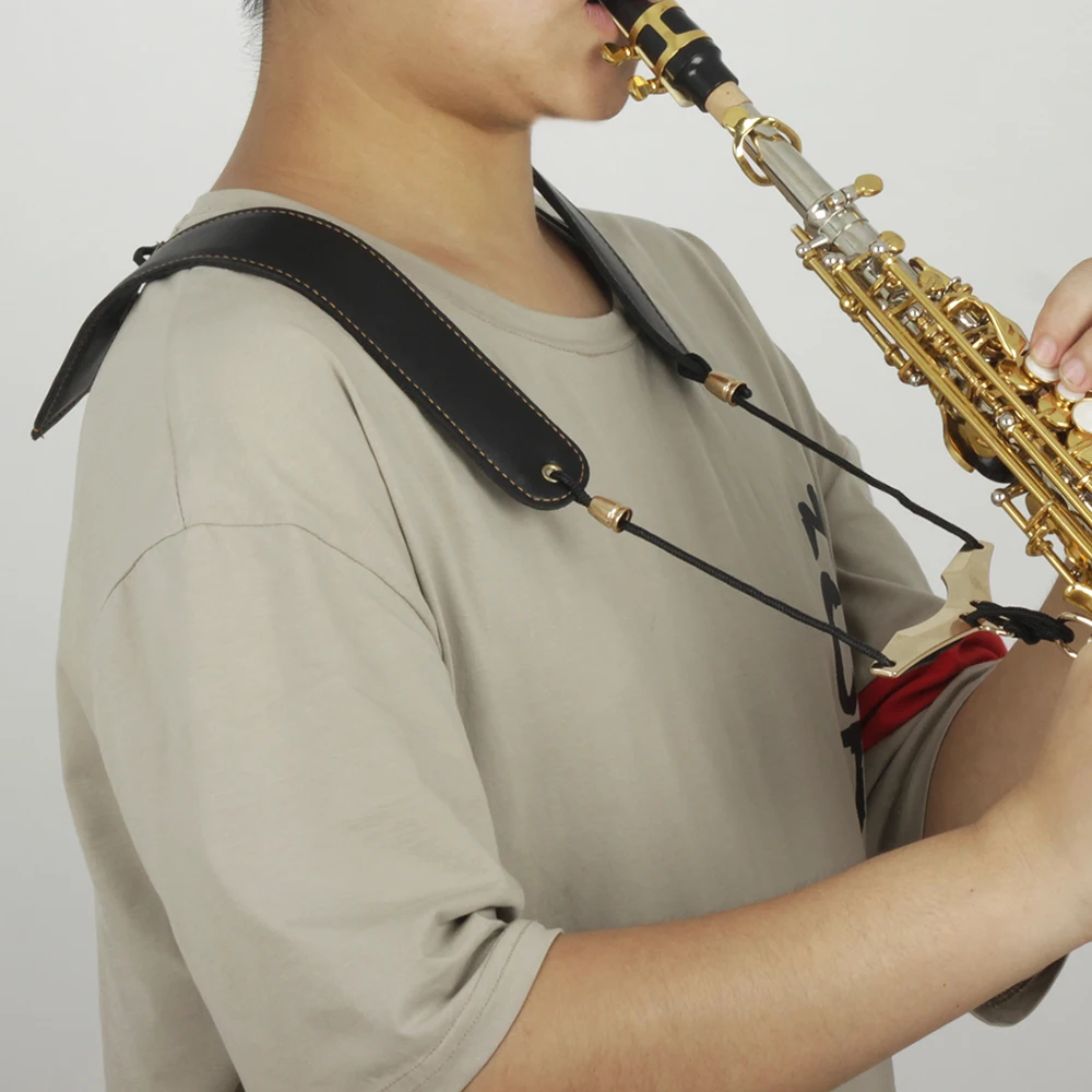 

Adjustable Saxophone Sax Strap Leather Double Shoulder Strap Belt With Metal Hook for Alto/Tenor/Soprano Saxophone Accessories