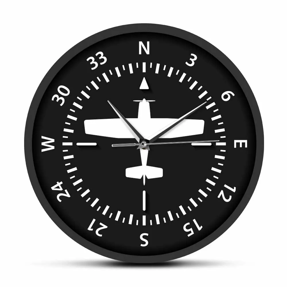 Steering Wheel Flight Instrument Compass Wall Clock Turns Pilots Aviation Aircraft Home Décor Airplane Silemt Movement Watch
