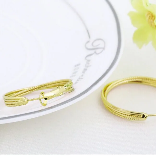 MxGxFam 14 k Light Gold color 4 Circle 30 mm Hoop Earrings for Women Fashion Jewelry |