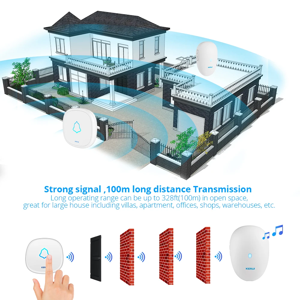 Умный дверной звонок KERUI M521 57 музыкальных водонепроницаемых беспроводных