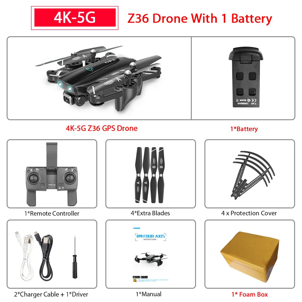 ZWN Z36 gps Квадрокоптер с 720 P/1080 P/4 K HD камерой Rc вертолет gps с фиксированной точкой wifi FPV Дрон следуй за мной режим vs SG900-S E520S - Цвет: 4K-5G 1B Foam Box
