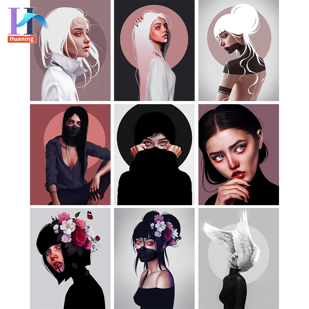 

Huaning 80X100cm DIY Painting By Numbers Flowers&Girl Oil Paint By Numbers On Canvas Home Decor Frameless Coloring By Painting