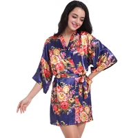 ladies twisted satin silk printed dressing gown thin loose nightgown women summer wedding makeup short cardigan gown
