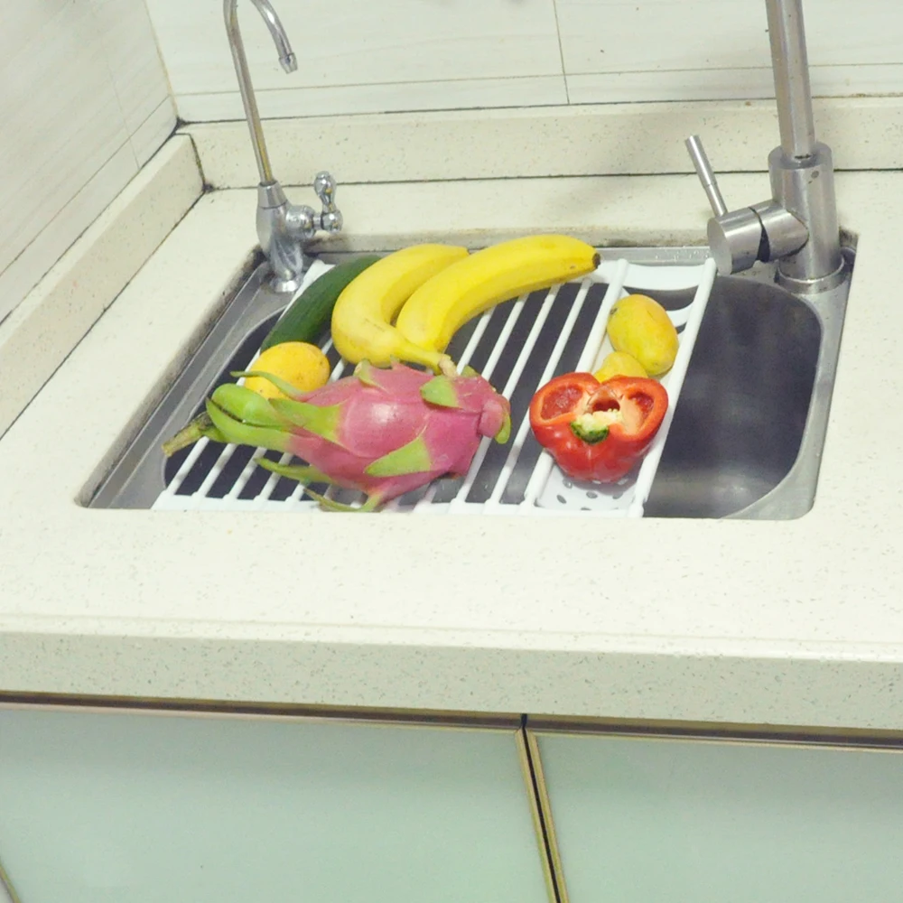 

Kitchen Drying Rack Kitchen Dish Drying Rack Over Sink Roll-up Dry Drainers Fruit Vegetable Sink Rack Foldable Hanging Basket