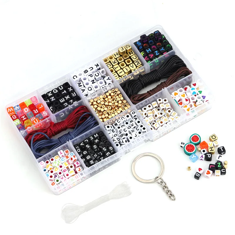 Acrylic Cube English Alphabet Spacer Beads Boxed Set DIY Bracelets Keychain Necklace Plastic Letter Beads for Jewelry Making