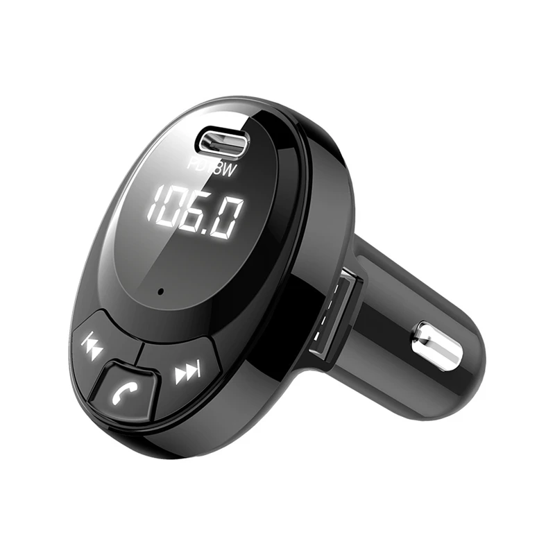 

Bluetooth 5.0 Car Kit Wireless FM Transmitter Handsfree Music Playing Dual USB Car Charger PD 18W Fast Charging