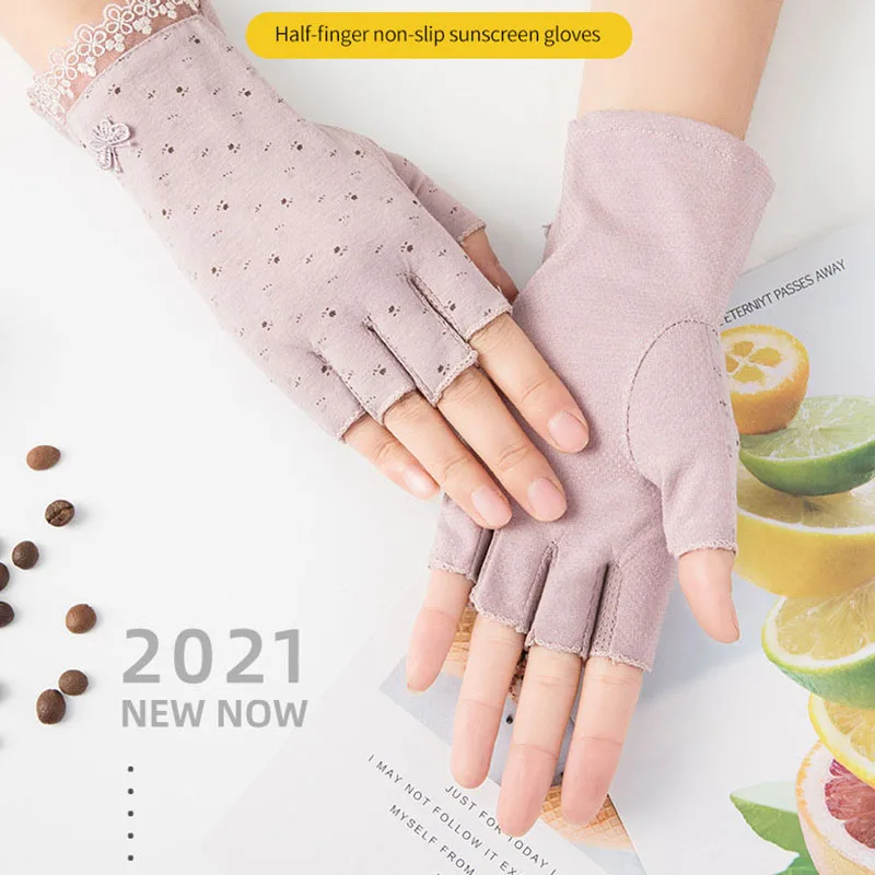 

Butterfly Lace Gloves Thin Summer Woman Half-Finger Sunscreen Outdoor Riding Dry Breathable UV Resistant Bicycle Accessories
