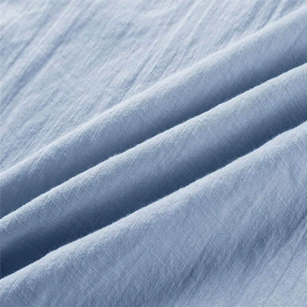 

Mens Short Sleeve Linen T Shirts Casual Henley Button Up Short Sleeve Band Collar Summer Beach Tops Men Clothing 3XL Dark blue