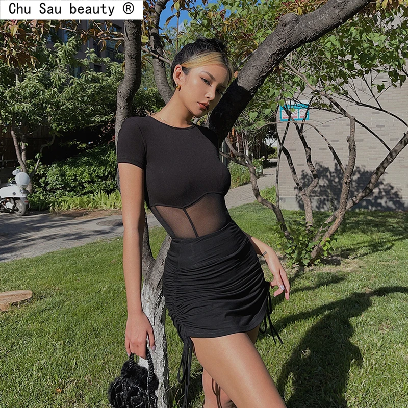 

Женский трикотажный сетчатый комбинезон, облегающий пикантный комбинезон с коротким рукавом и круглым вырезом, весна-лето 2022