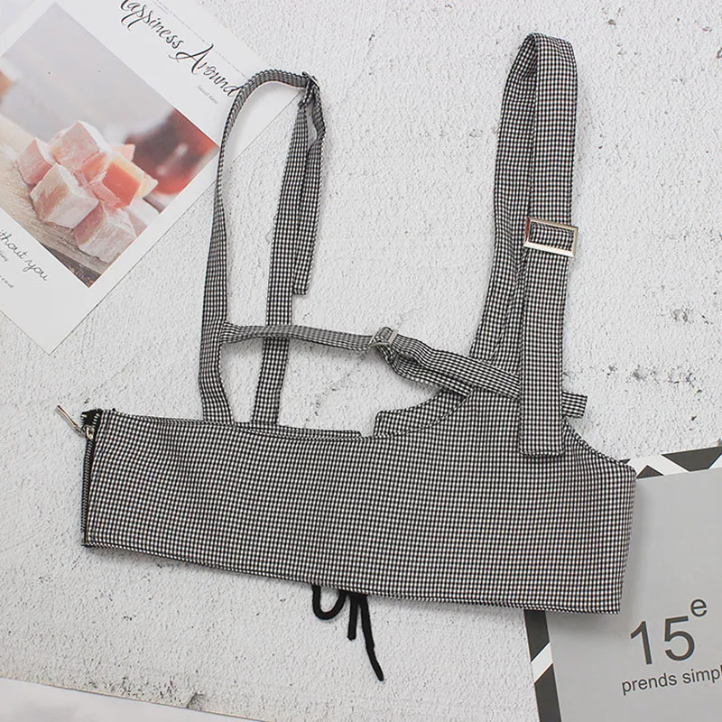 

SeeBeautiful Plaid Adjustable Waist Loose Vest Back Bandage All Match New Fashion 2021 Summer Women E871