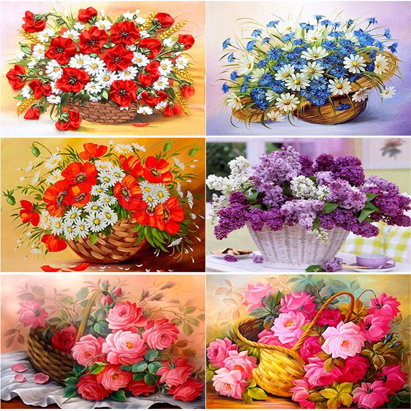 

DIY 5D Diamond Painting Cross Stitch Flower Basket Full Round Square Drill Mosaic Diamond Embroidery Rhinestones Home Decor Gift