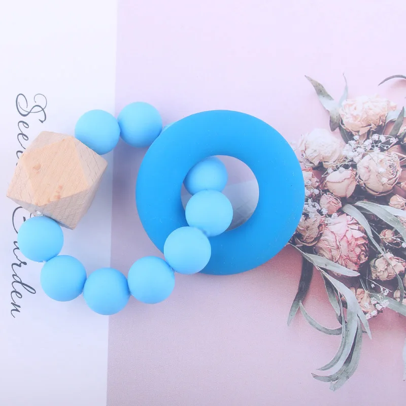 Cuentas de silicona para cuidado Dental de beb&eacute;, pulsera de dentici&oacute;n de silicona de grado alimenticio, juguete de gimnasio, sonajero para beb&eacute;-5