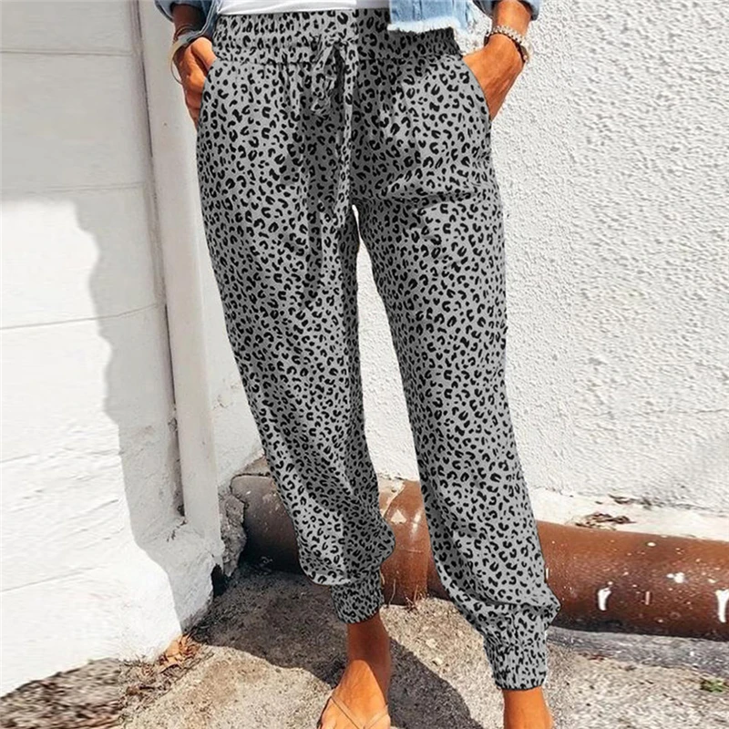 

Fashion Printed Elegant Pants Lady Casual Loose Pants Woman Streetwear Drawstring High Waist Simple Trousers