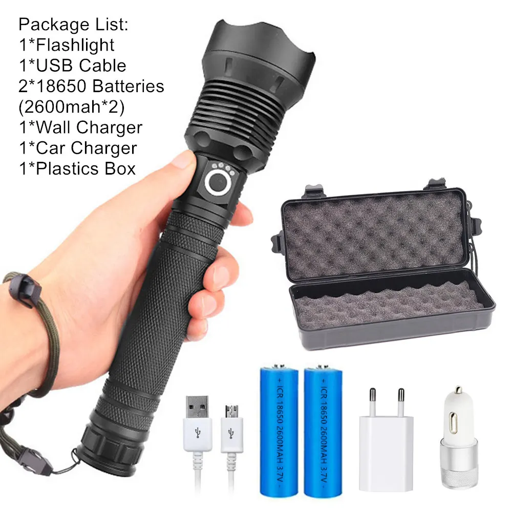 Package D Тактический USB фонарь xhp70.2 мощный фонарик перезаряжаемый Zoom СВЕТОДИОДНЫЙ Фонарь xhp70 18650 или 26650 Аккумулятор для кемпинга - Испускаемый цвет: Package D