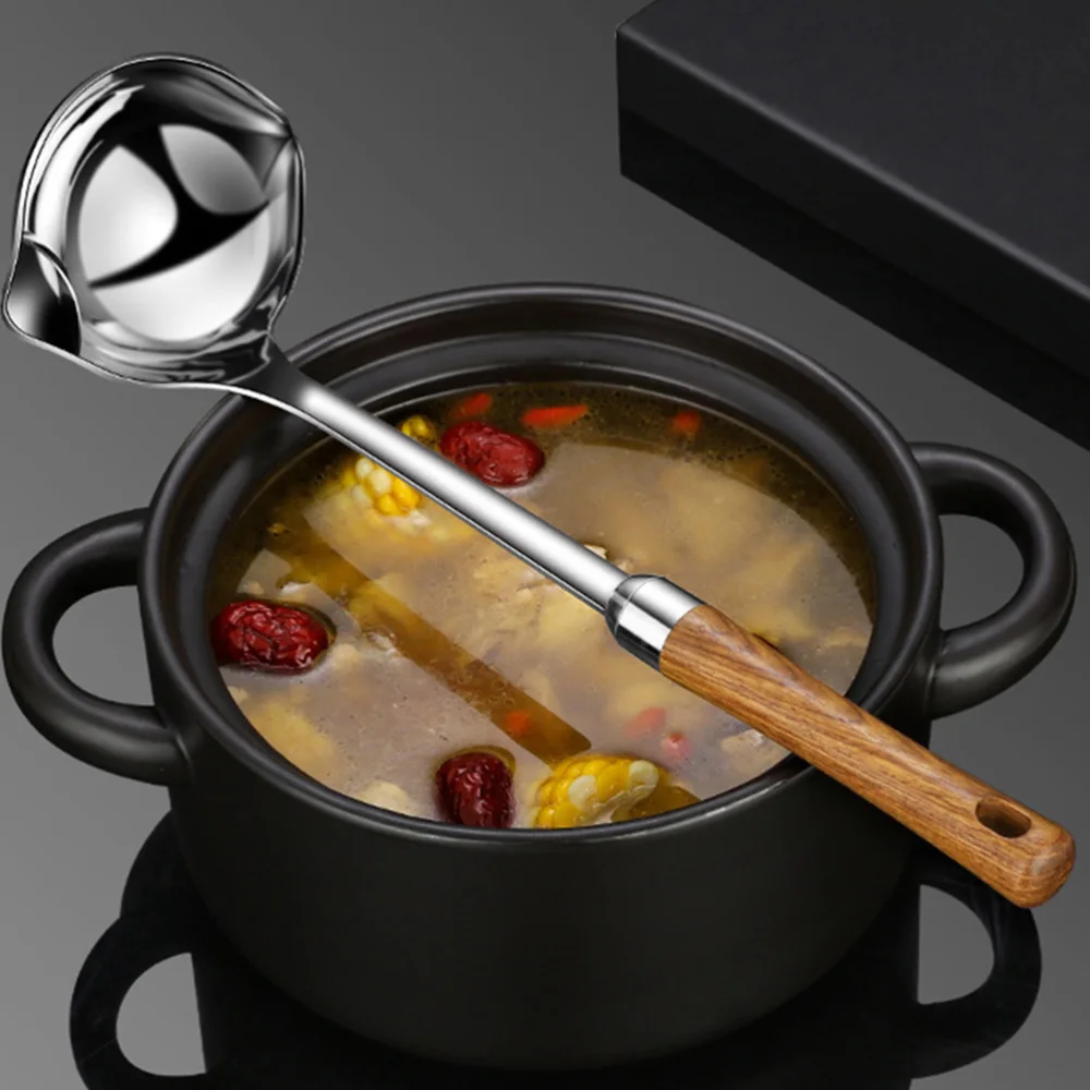

1Pc Stainless Steel Oil Filter Spoon Wood Handle Oil Separator (Assorted Color)