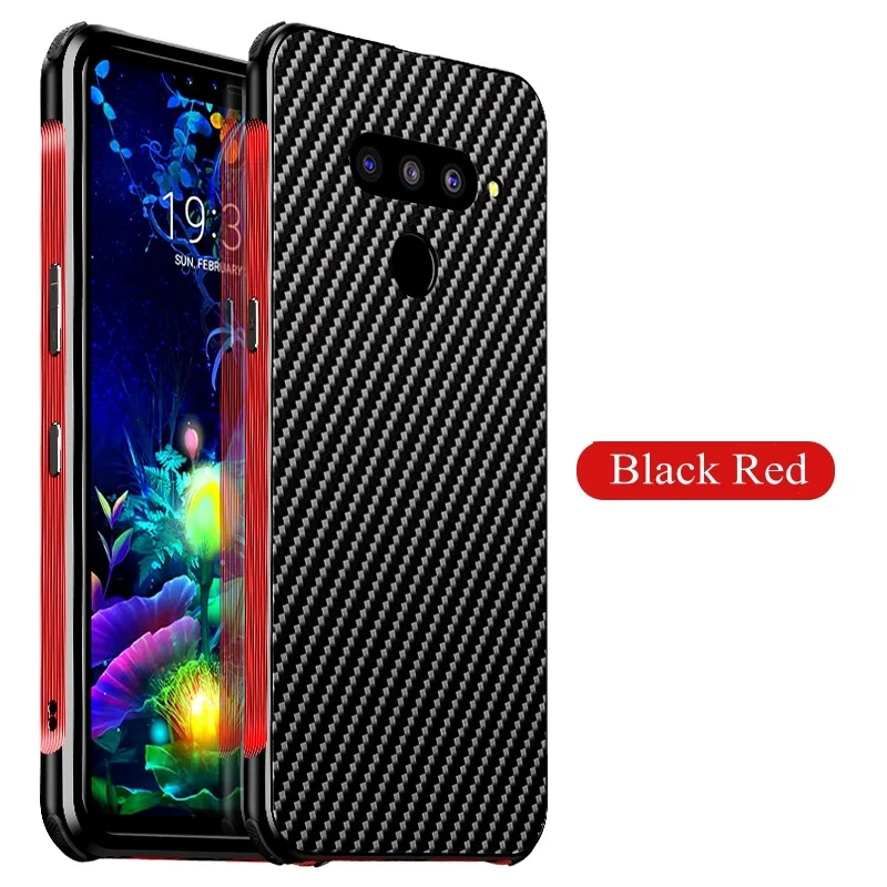 Чехол для LG V50 V40 чехол thinq металлический алюминиевый бампер рамка углеродное волокно текстура PC задний Чехол для LG G8 G7 чехол thinq - Цвет: Black Red