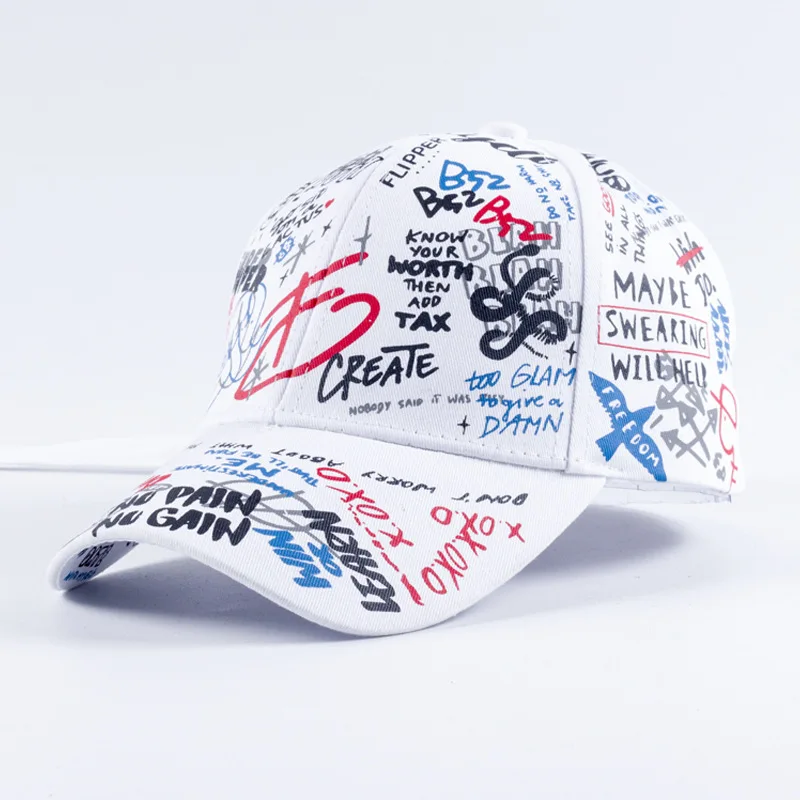New Unisex Women Men Hats Adjustable Black White Color Printing Graffiti All-matching Baseball Cap For Male Female | Аксессуары для