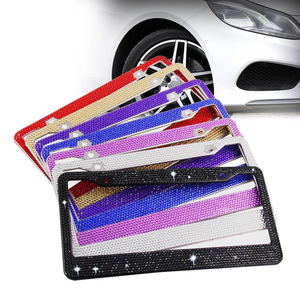 

1 PiC 31x16cm Crystal Diamond Car License Plate Frame Cover Holder Decoration Stainless Steel For USA Canada Standard License
