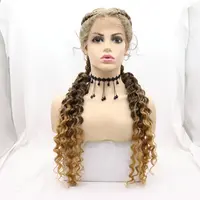 Melody Synthetic Lace Front Wigs 2X Double Twist Braided Curly Natural Black Mixed 27#Brown for Women Natural Looking Drag Queen