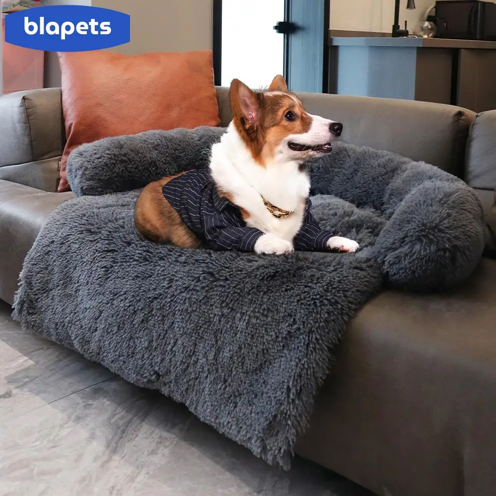 

Двуспальная кровать для собак, диван, большие пушистые собаки, домашний диван-коврик, длинный плюшевый теплый конур, подушка для питомца, ко...