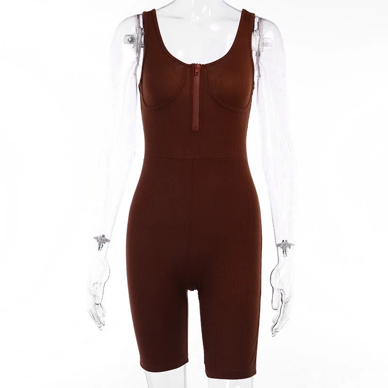 

Bangniweigou Ribbed Zip Up Tank Jumpsuit Female Sleeveless Spring Summer Casual Knitting One-Piece Rompers Top Workout Playsuit
