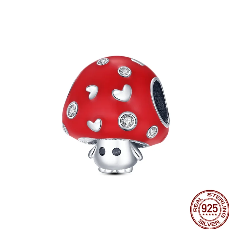 

Genuine 925 Sterling Silver Red Mushroom Head Charms Fit Original pandora Bracelet&Bangle For Women Birthday Fashion Jewelry Gif
