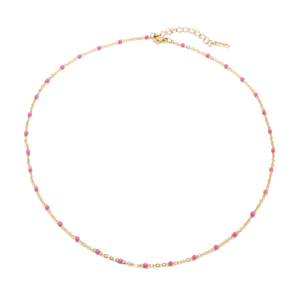 Gold Rose Red 1 шт. Нержавеющая сталь Золото/Серебро Изысканные милые цепи крошечные Колье чокер с бусинами спутниковый шарик ювелирные изделия подарок для женщин - Окраска металла: Gold Rose Red