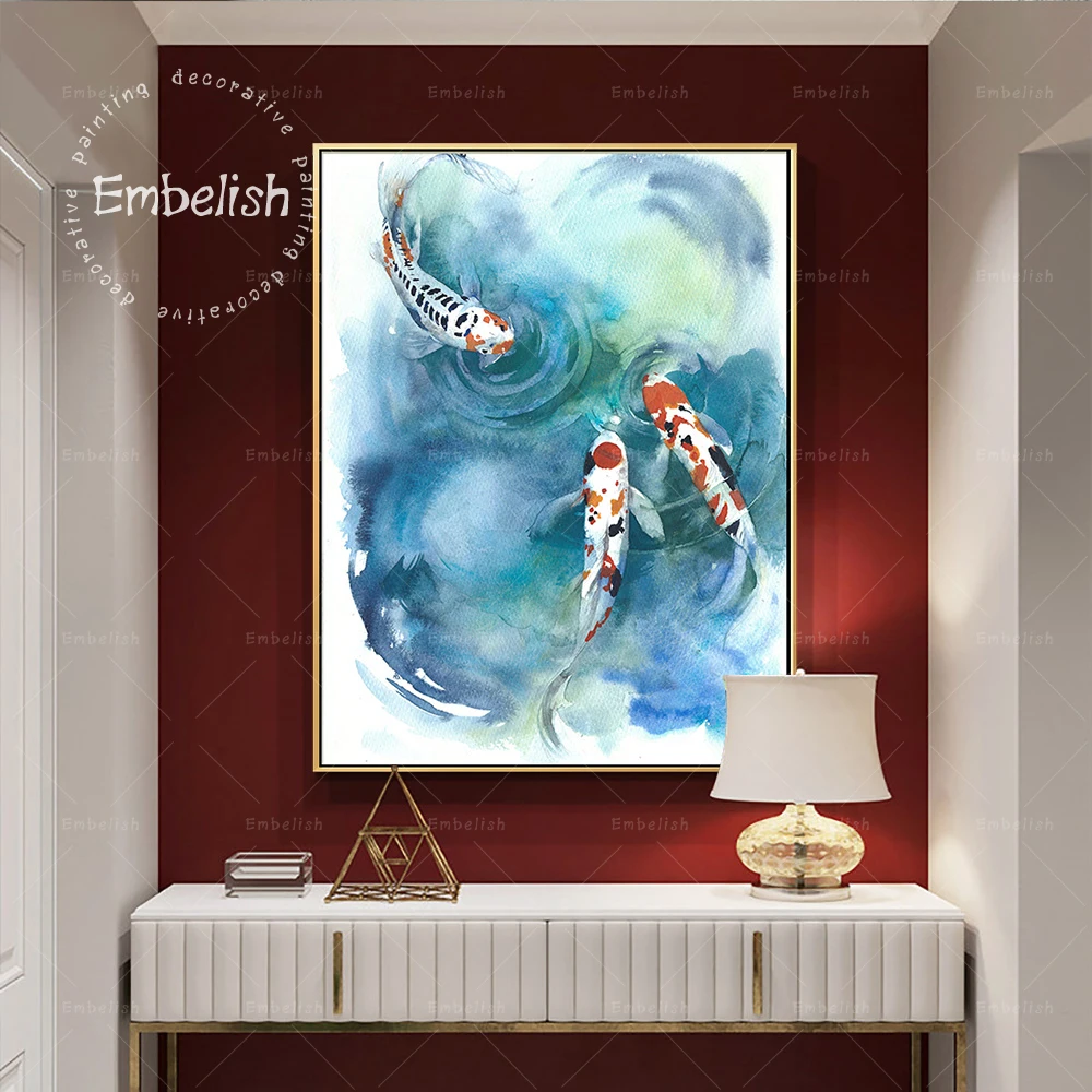 

Embelish 1 Pieces Watercolor Japanese Fish Symbol Modern Home Decor Pictures For Living Room Wall Art Posters HD Canvas Painting