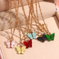 flatfoosie gold color butterfly pendant necklace twist chains for women new fashion simple temperament necklace jewelry gifts