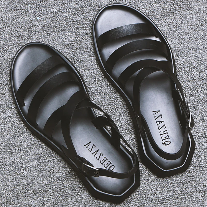 

Fashion Vintage Men Sandals High Quality Leather Soft Breathable Casual Flats Sandalies for Male Summer Beach Slippers Flip Flop
