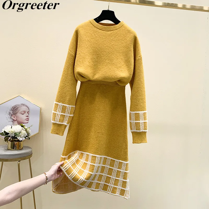 Вязаный пуловер свитер костюм Осень зима 2019 новый однотонный мягкий с клетчатой