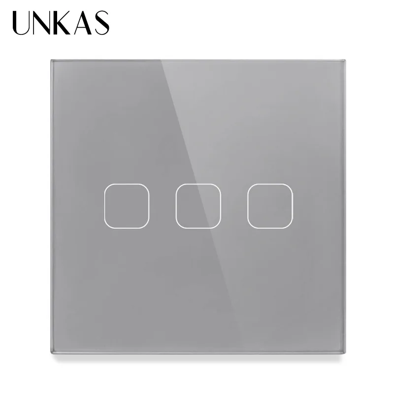 UNKAS Европейский/Британский стандарт 1/2/3 Gang 1 Way сенсорный выключатель серая панель