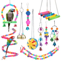 6pcsset parrot birds toy kit swing hanging bells wooden bridge accessories bird toy standing training pet tool