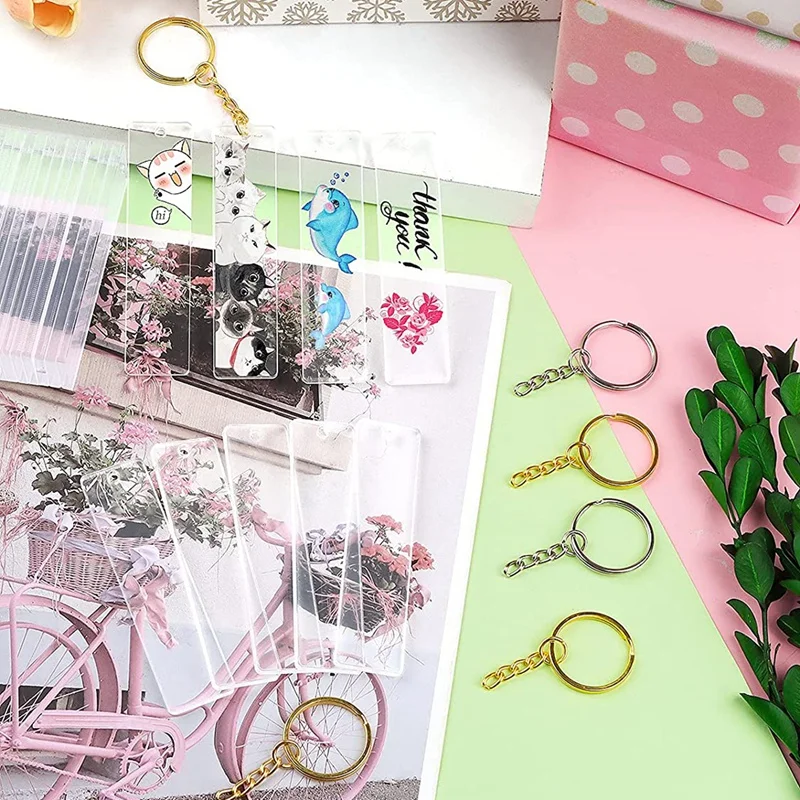 150Pcs Acrylic Keychain Blank with Rings for Vinyl, Clear Key Chains Rectangle Acrylic Blanks for DIY Crafts and Project